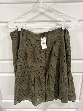 Express Olive Eyelet Tiered Mini Skirt - Olive Green